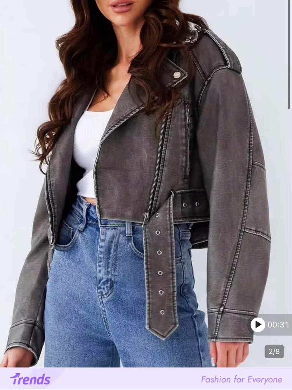 Casual Washed Gray Cropped Moto Jacket